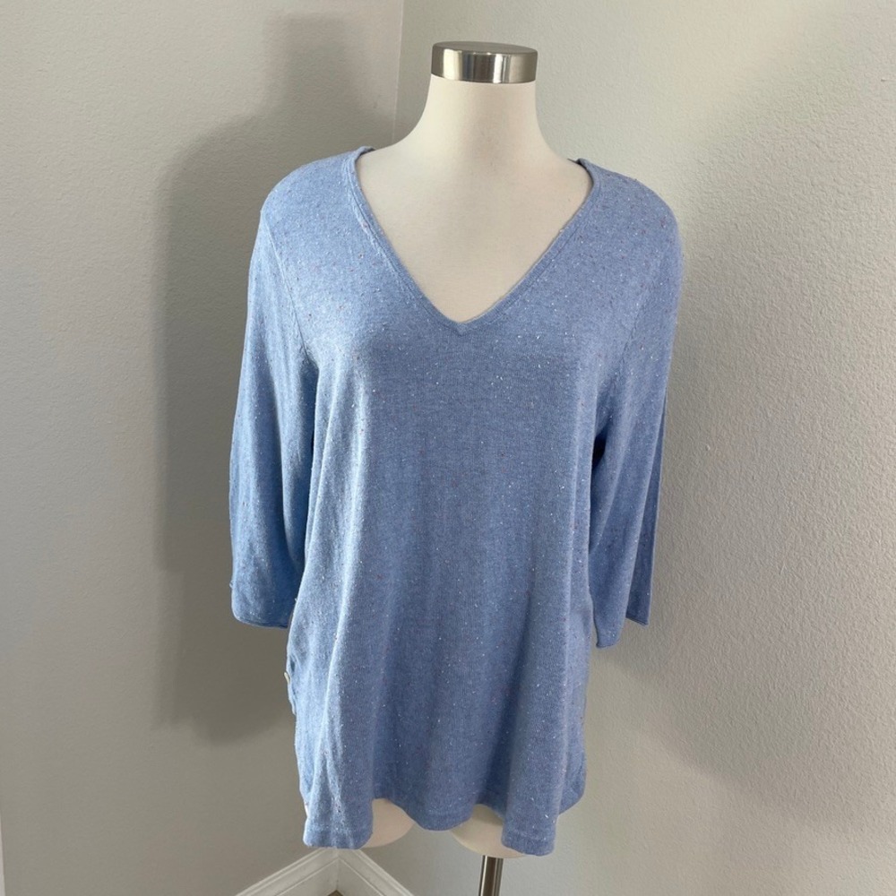 NEW J Jill Womens XL Mirage Multicolored Flecked‎ V Neck Sweater Blue Knit Top
